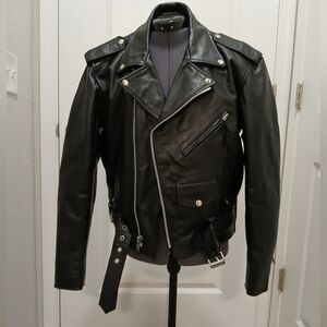 Unik Black Leather Motorcycle Style Jacket‎